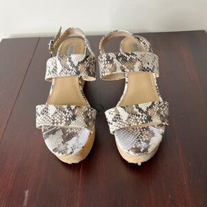 Steve Madden Havana Faux Snakeskin Cork Wedge Sandals Sz 8.5 Strappy Sandals